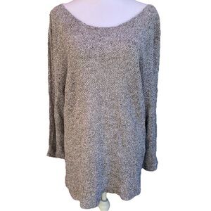 Vintage Eileen Fisher Linen Tunic Top SZ Large 42” Chest Taupe & White Knit Mesh